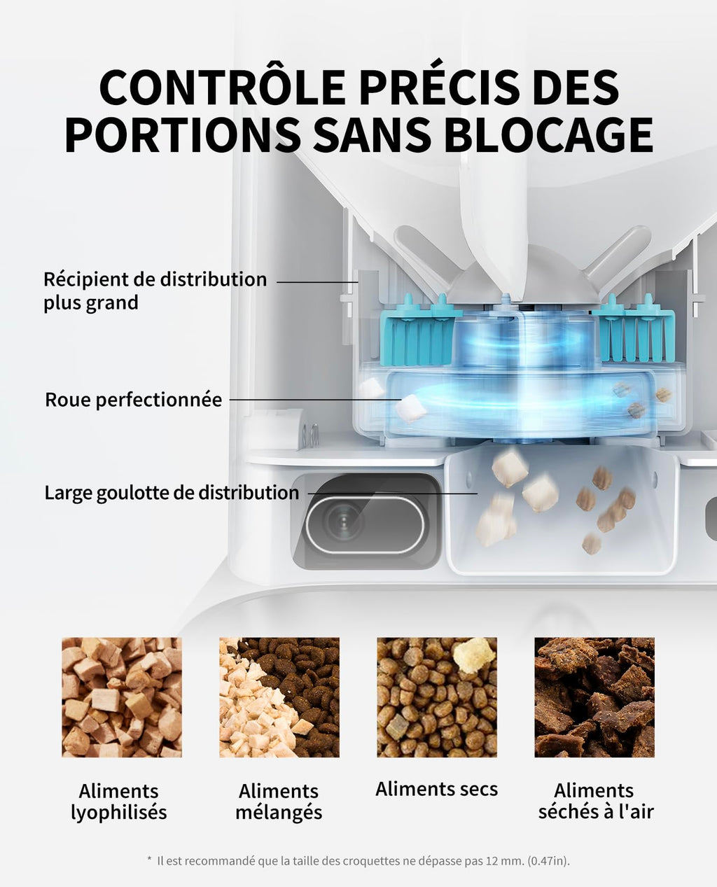 Distributeur automatique de croquettes pour chat avec caméra HD 1080P WiFi 2,4G double trémie 5L contrôle par application bol inox