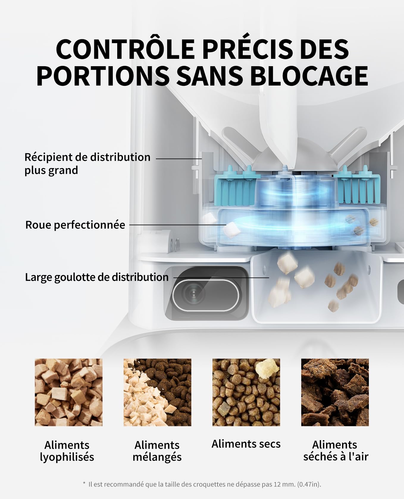 Distributeur automatique de croquettes pour chat avec caméra HD 1080P WiFi 2,4G double trémie 5L contrôle par application bol inox