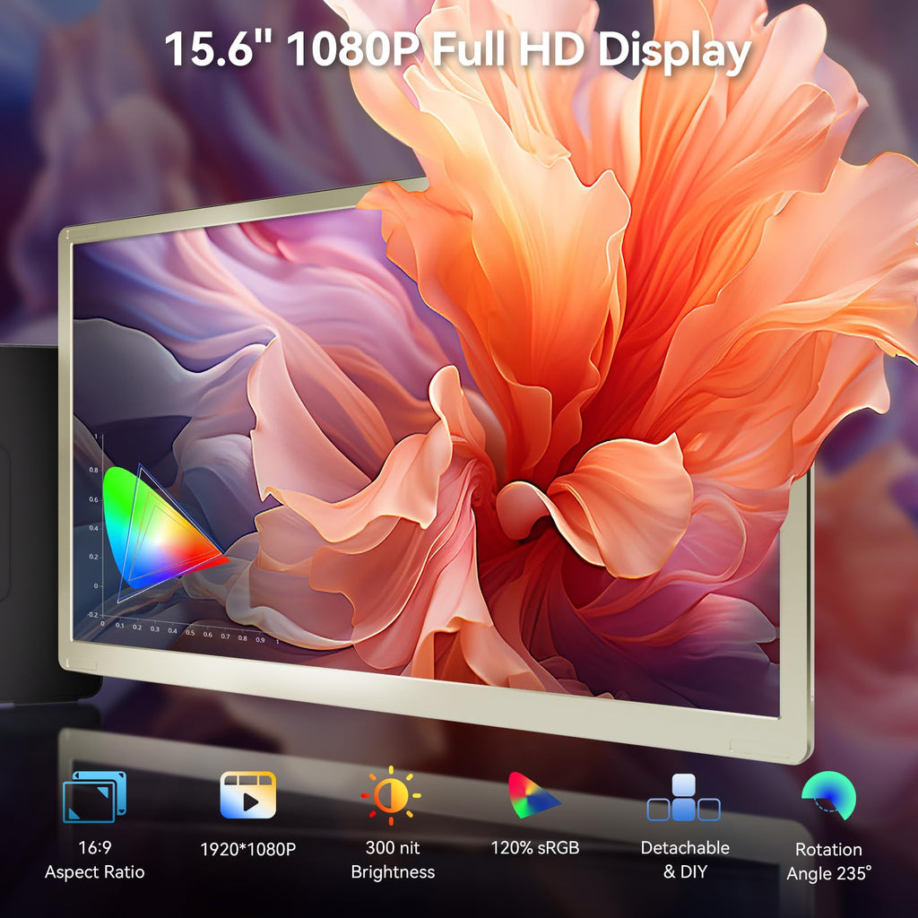 15,6"""" Laptop-Bildschirm-Extender mit 120% sRGB FHD 1080p, tragbarer Triple-Monitor-Erweiterung für Windows, Mac, Chrome und Android