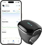 Finger Pulsoximeter O2Ring-S für die Schlafüberwachung mit Vibrationsalarm, 24 Std Akkulaufzeit, Bluetooth und 4 x 10 Std Speicher