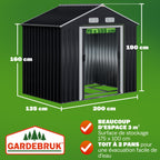 Abri de jardin métal XL avec fondation porte coulissante rangement extérieur 200 x 135 x 190 cm 2 m²
