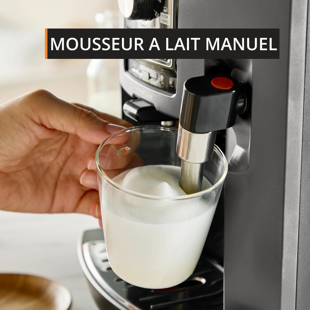 Krups Harmony, Machine espresso entièrement automatique avec buse vapeur, 4 boissons, Mousseur à lait manuel, Charbon, EA508BE0, Gris Coal