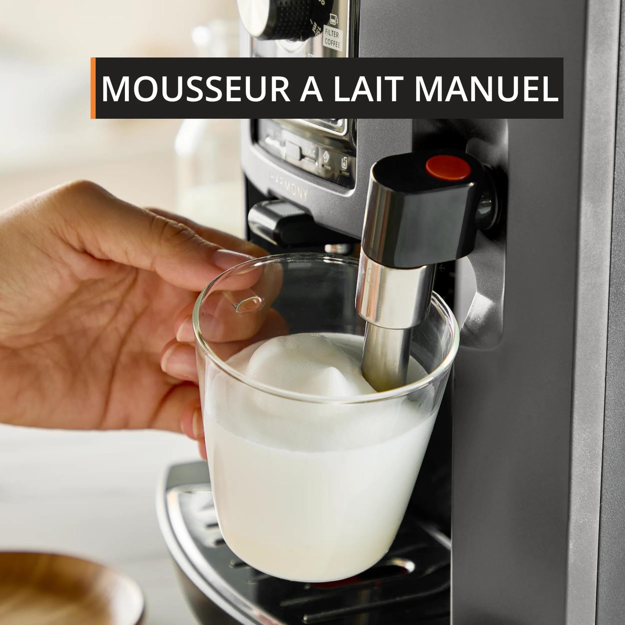 Krups Harmony, Machine espresso entièrement automatique avec buse vapeur, 4 boissons, Mousseur à lait manuel, Charbon, EA508BE0, Gris Coal