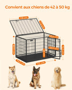 Cage pour chien XXL double porte PPD003B01 acier allié 122 x 74,5 x 80,5 cm avec plateau amovible
