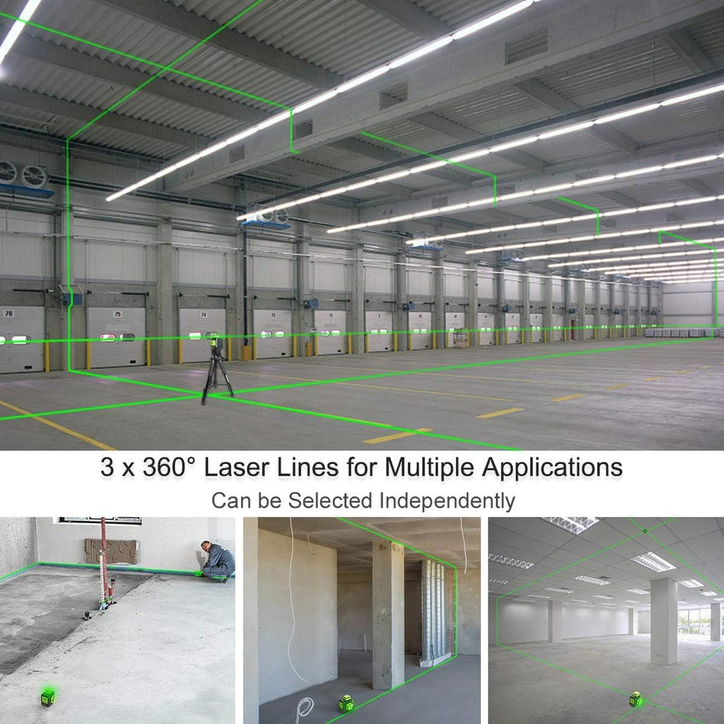 Niveau laser vert autonivelant B03CG Pro 3 x 360° avec batterie rechargeable Li-ion 5200mAh USB-C mode pulsé et étui de transport