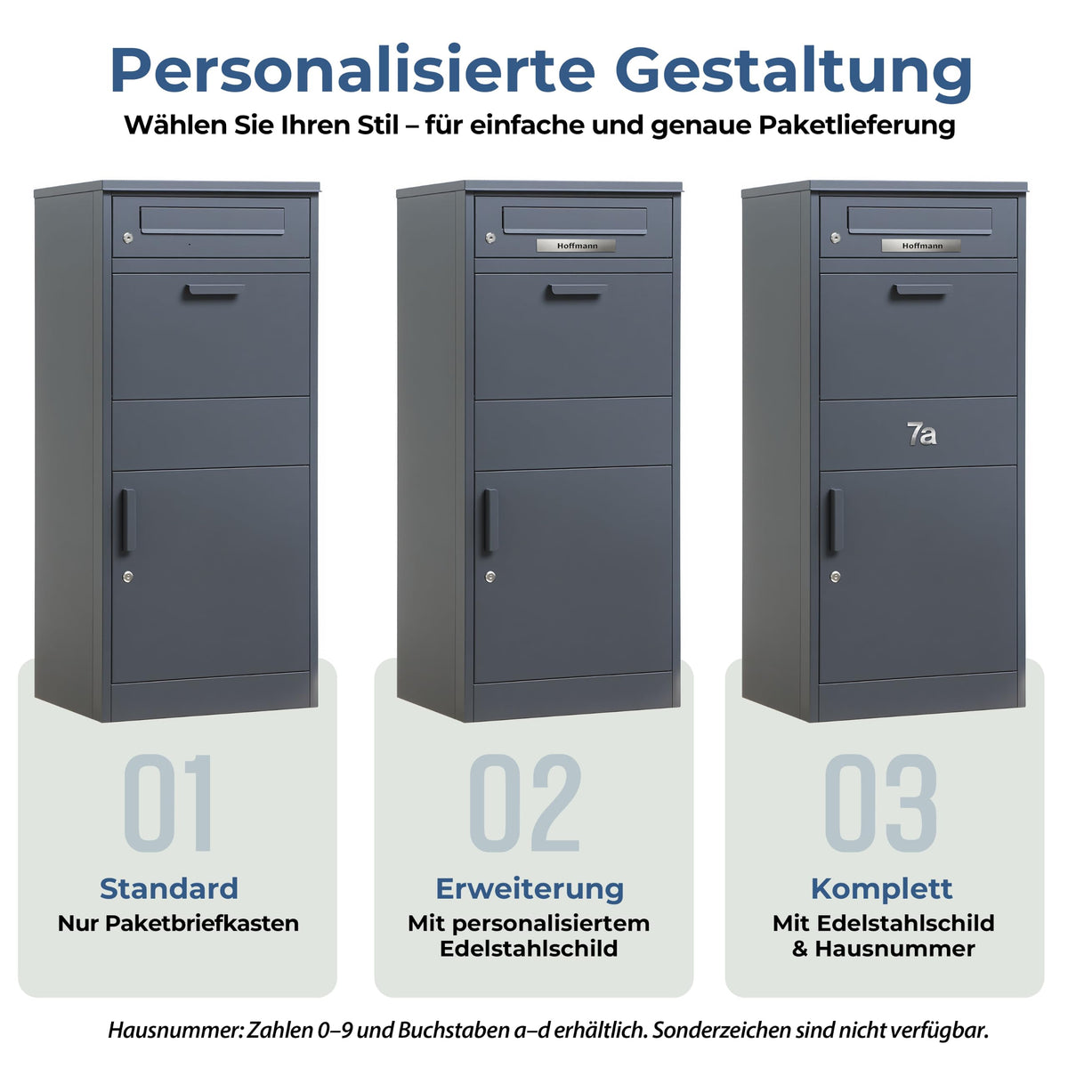 Paketbox mit Briefkasten und Paketfach 112 x 50 x 39 cm 85 L abschließbar aus verzinktem Stahl mit 4 Schlüsseln Anthrazit