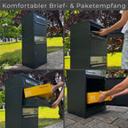 Paketbox mit Briefkasten Bispo 2 in Anthrazit, abschließbarer Standbriefkasten aus Edelstahl mit Paketfach und Gravur