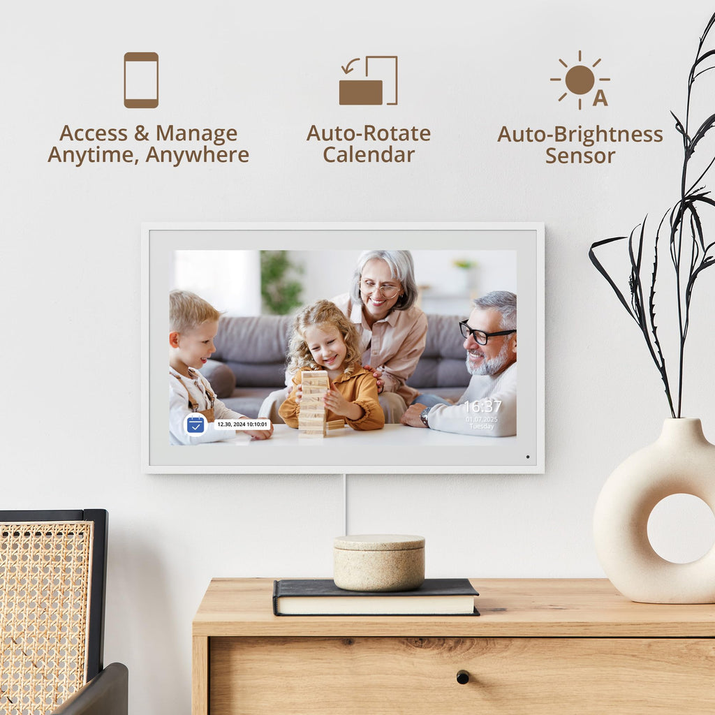 Digitaler Wandkalender 15,6 Zoll FHD Familienplaner mit 32GB Speicher und Wandhalterung, Touchscreen Tischkalender