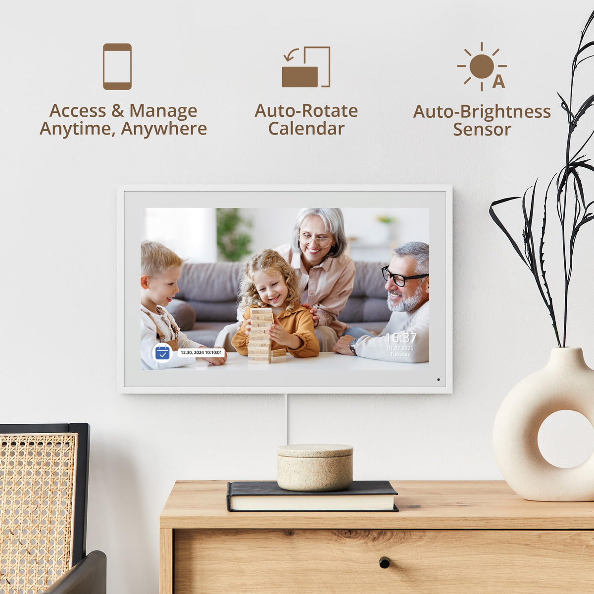 Digitaler Wandkalender 15,6 Zoll FHD Familienplaner mit 32GB Speicher und Wandhalterung, Touchscreen Tischkalender