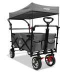 Faltbarer Bollerwagen FX-CT700 für 2 Kinder, grau, mit gepolstertem Innenraum, Sonnendach und Feststellbremsen, 75 kg Tragkraft