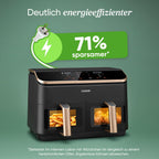Heißluftfritteuse mit 2 Kammern und 8,5 L, Sichtfenster, 50 Rezepte in der Vesync-App, 1750 W