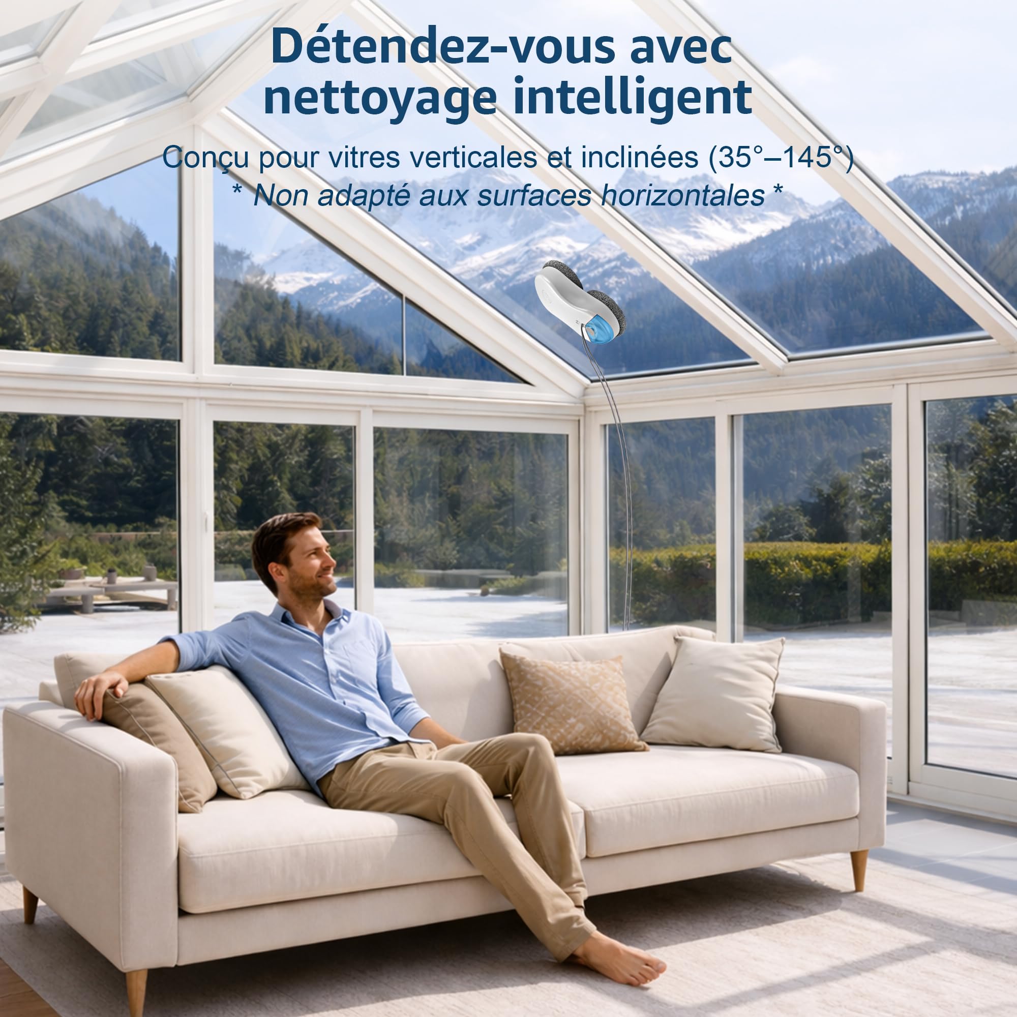 Robot nettoyeur de vitres S55 Pro avec aspiration 6500Pa navigation SLAM 4.0 pulvérisation HydroJet réservoir 80ml