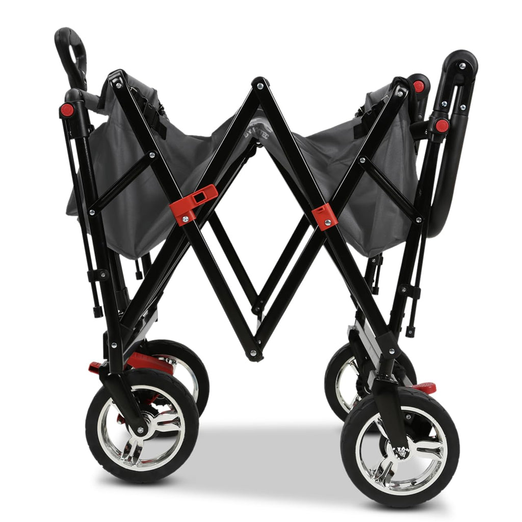 Faltbarer Bollerwagen FX-CT700 für 2 Kinder, grau, mit gepolstertem Innenraum, Sonnendach und Feststellbremsen, 75 kg Tragkraft