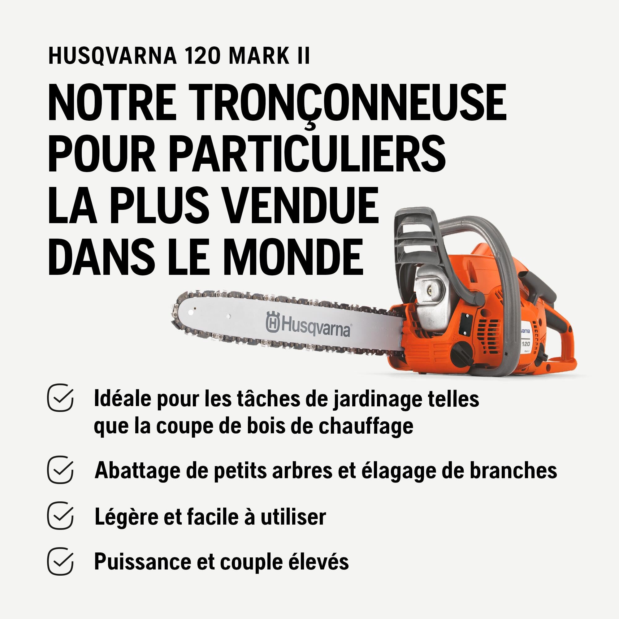 Tronçonneuse thermique 120 Mark II moteur X-Torq 38,2 cm³ guide 35 cm chaîne H37 modèle 967861903