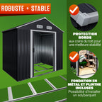 Abri de jardin métal XL avec fondation porte coulissante rangement extérieur 200 x 135 x 190 cm 2 m²