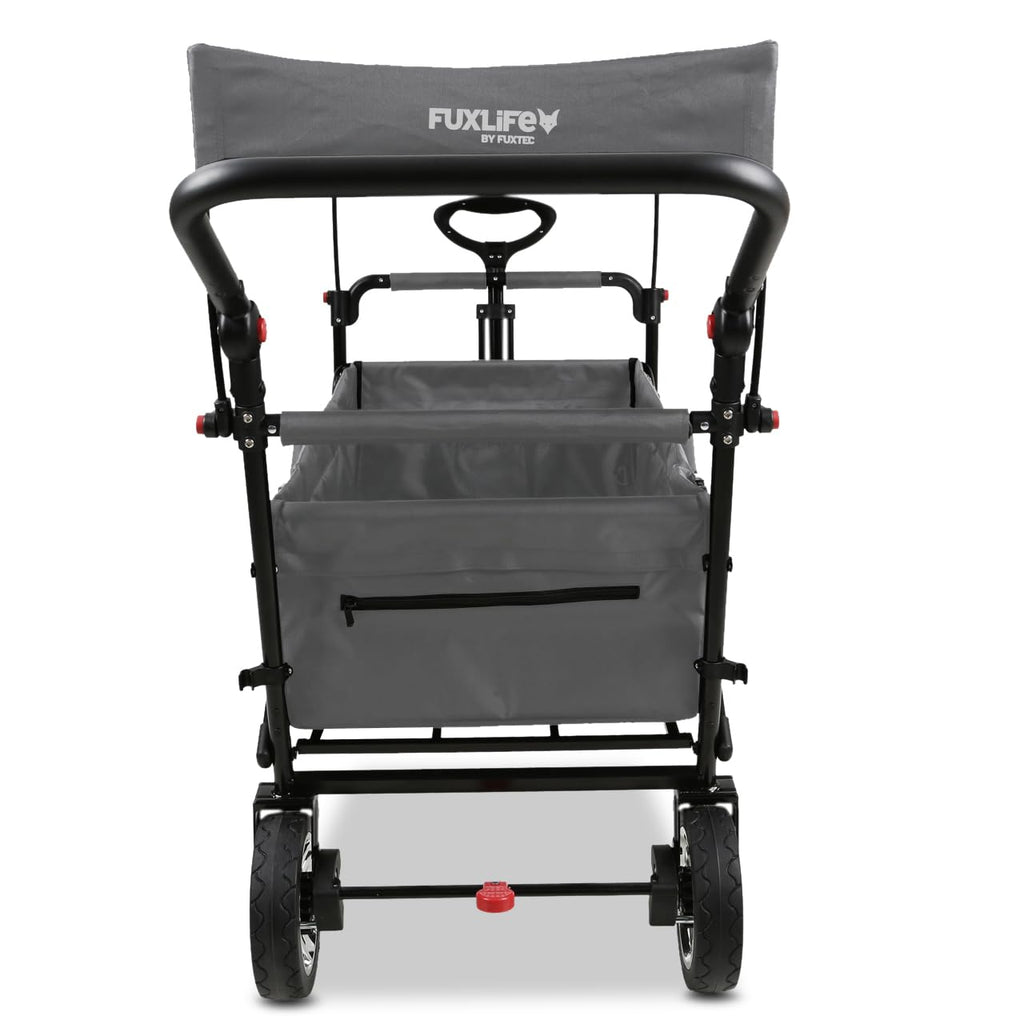 Faltbarer Bollerwagen FX-CT700 für 2 Kinder, grau, mit gepolstertem Innenraum, Sonnendach und Feststellbremsen, 75 kg Tragkraft