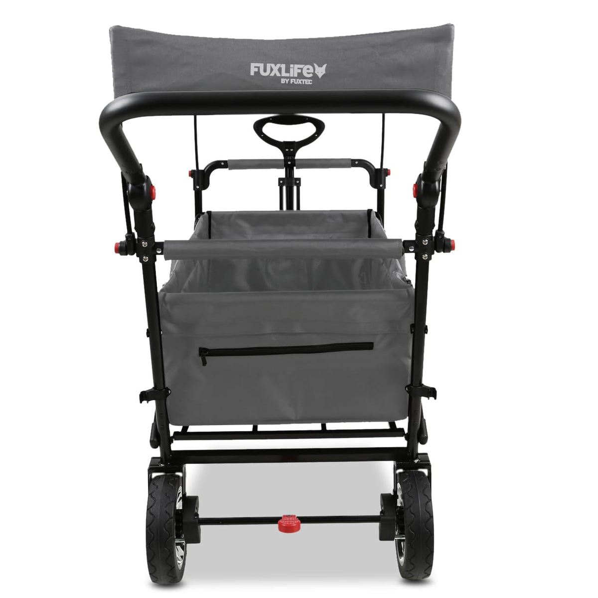 Faltbarer Bollerwagen FX-CT700 für 2 Kinder, grau, mit gepolstertem Innenraum, Sonnendach und Feststellbremsen, 75 kg Tragkraft