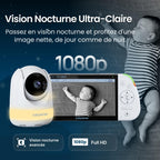 Moniteur bébé MVPRO-2CAM EU Full HD avec 2 caméras écran partagé veilleuse 6 couleurs connexion 2.4GHz FHSS sans WiFi