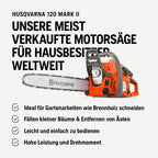 Benzin-Kettensäge 120 Mark II mit 38,2-ccm-X-Torq-Motor, 1,4 kW und 14-Zoll-Schiene sowie H37 Kette