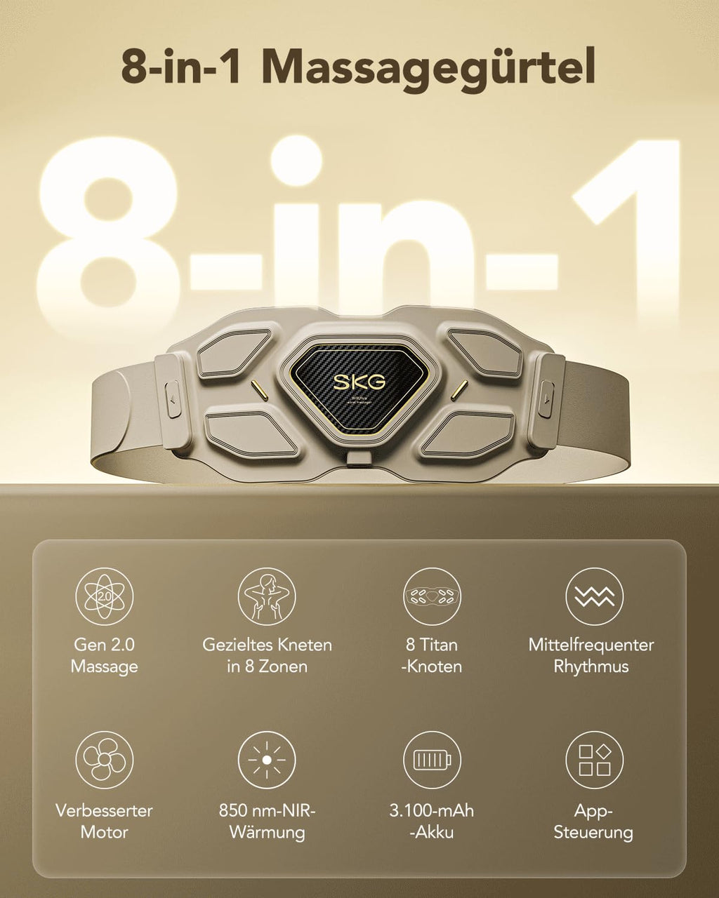 Massagegürtel für den unteren Rücken W9 Ultra mit Knetmassage, 850nm-NIR-Wärme und App-Steuerung, kabellos