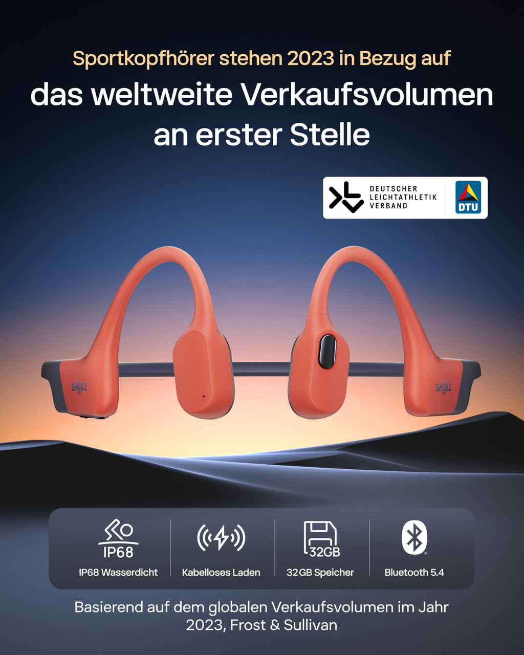Knochenschall-Schwimmkopfhörer OpenSwim Pro S711 mit 32 GB MP3-Player und Bluetooth, Rot