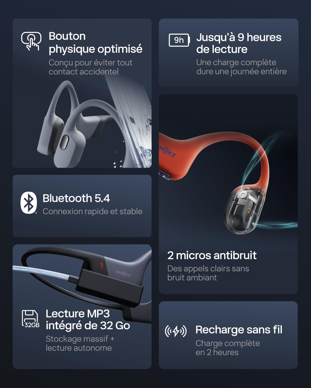 Casque à conduction osseuse OpenSwim Pro Bluetooth 5.4 IP68 avec stockage MP3 32 Go et autonomie 9 h