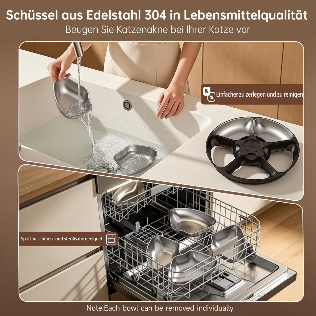 Automatischer Nassfutterautomat für Katzen mit Kühlung und Heizung, 5 Edelstahlschalen 304, 1,25 L, 3 Tage Frische