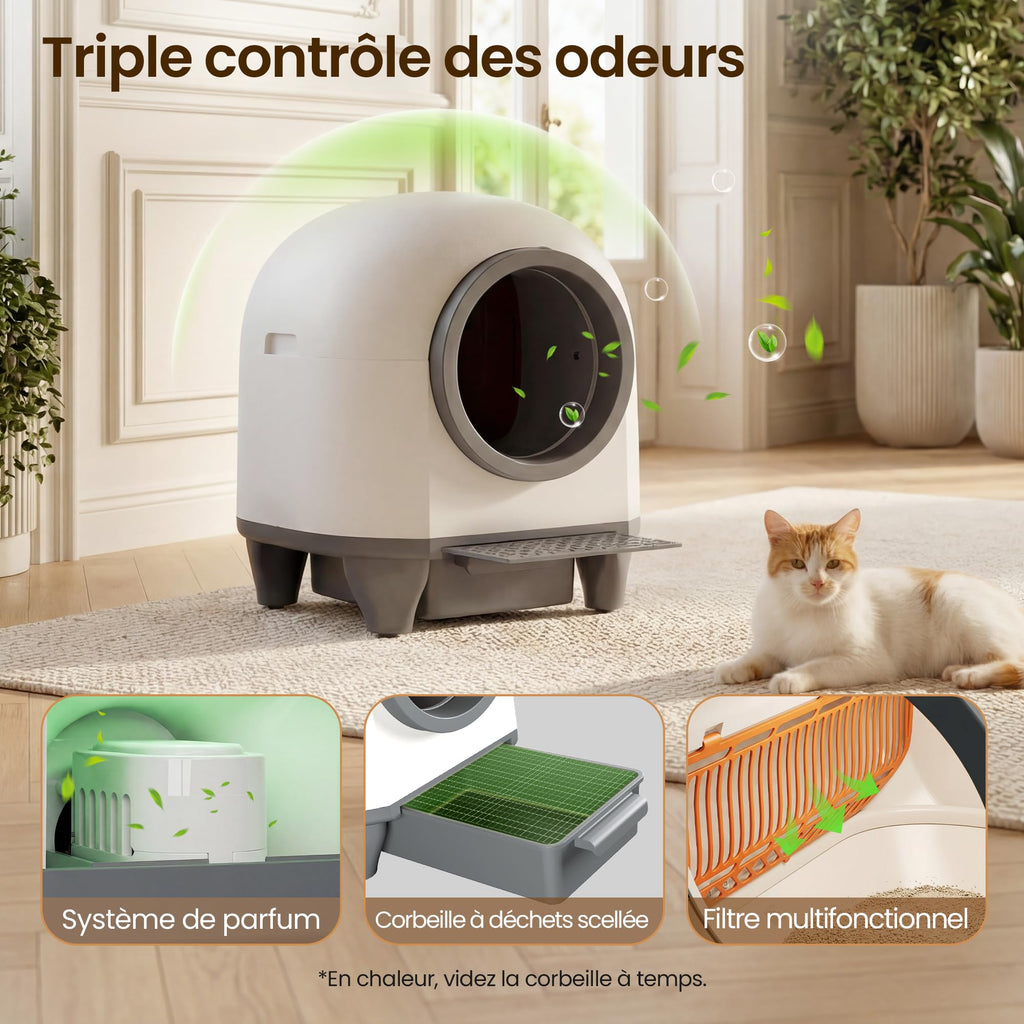 Litière chat autonettoyante automatique Pura Max 90L avec contrôle APP WiFi bac à litière pour plusieurs chats entrée basse