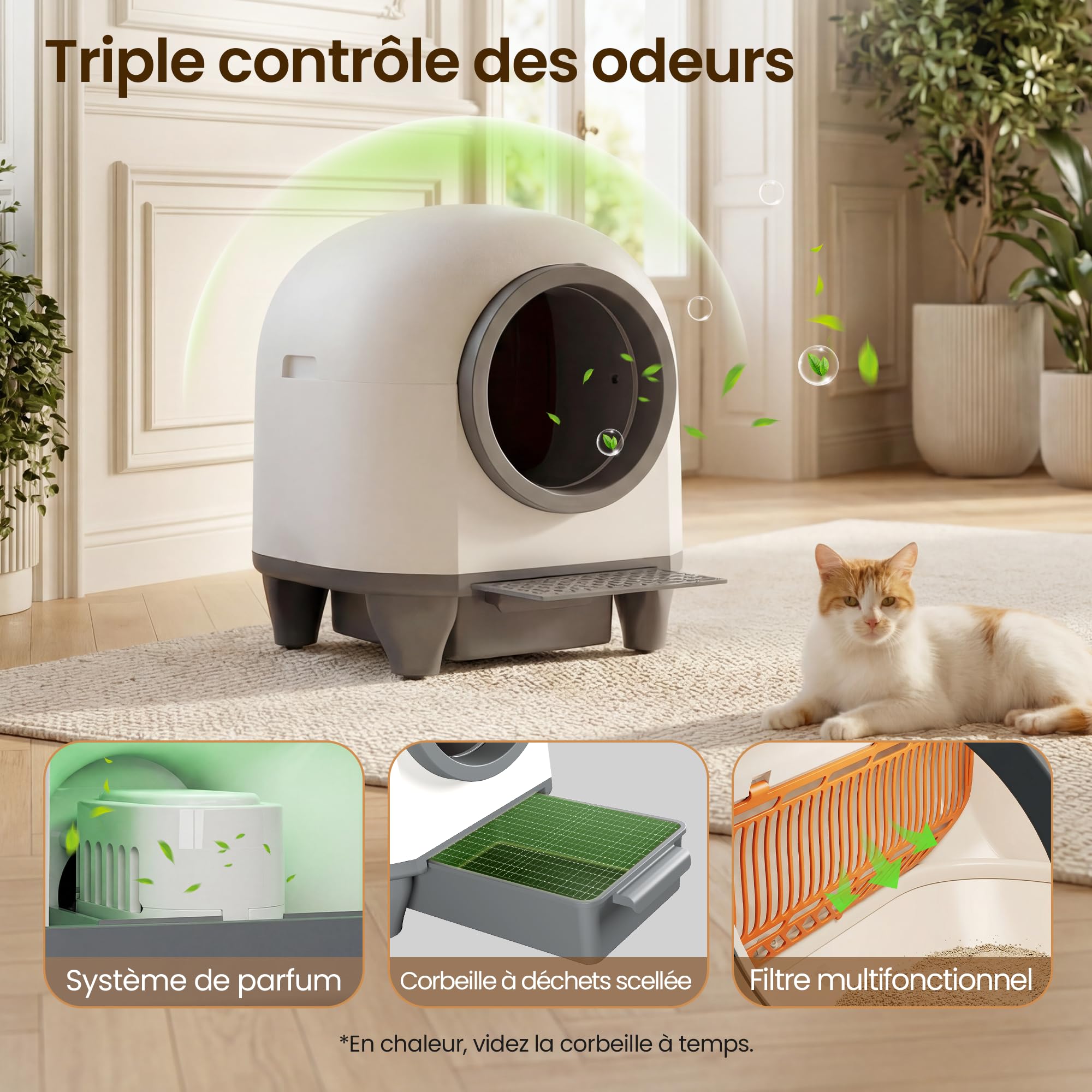 Litière chat autonettoyante automatique Pura Max 90L avec contrôle APP WiFi bac à litière pour plusieurs chats entrée basse