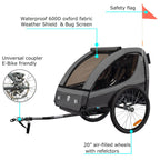 2in1 Fahrradanhänger und Kinderwagen für 1 bis 2 Kinder, bis 40 kg, mit Federung und 360° drehbarem Vorderrad