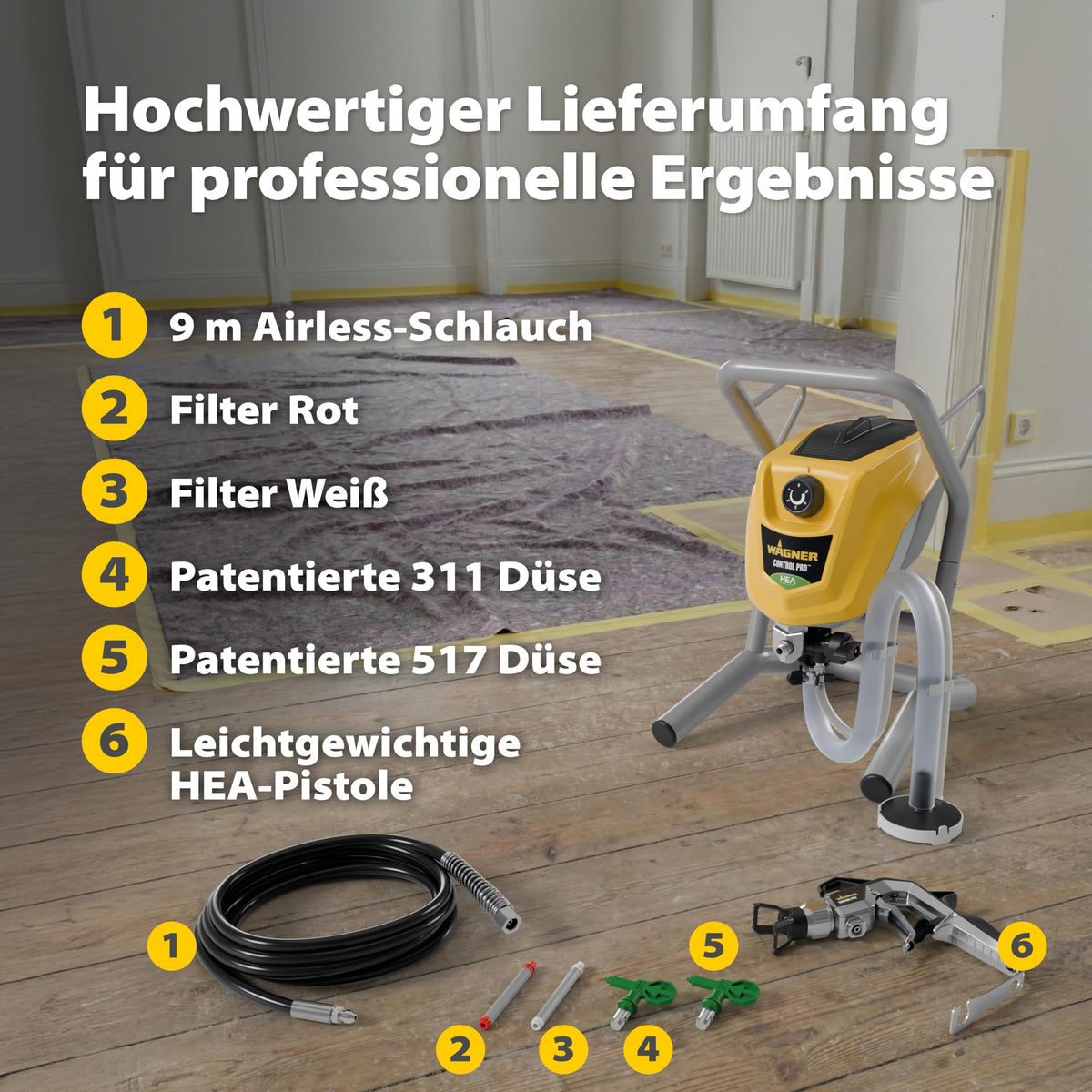 Airless Farbsprühsystem Control Pro 250 M mit 110 bar Druck und 9 m Schlauch für Wandfarben, Lacke und Lasuren