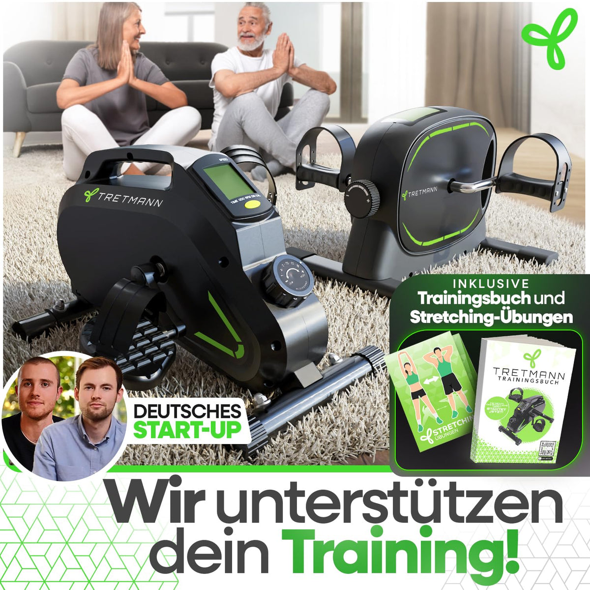 Pedaltrainer Pro mit Anti-Rutsch-Set, Mini-Heimtrainer für Beine, bis 150 kg, leise