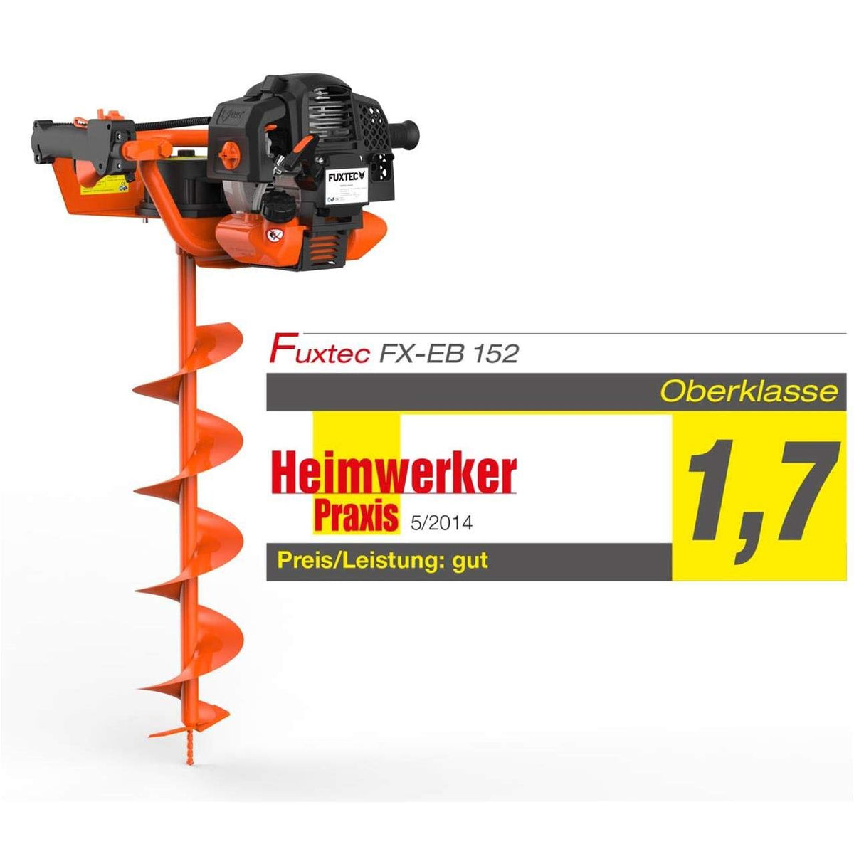 Benzin-Erdbohrer mit 3 PS und 52 cm³ Hubraum, inkl. 100, 150 und 200 mm Bohraufsatz sowie Ölkontrollfenster