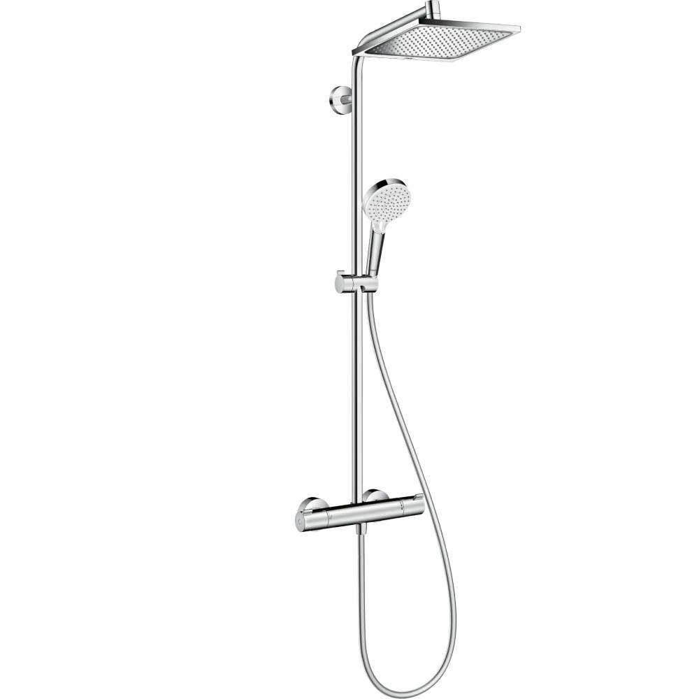 Duschsystem mit Thermostat Crometta E, Regendusche 240 x 240 mm und Handbrause mit 2 Strahlarten, inkl. Brausestange, Schlauch und Armatur, Chrom