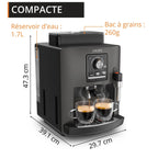 Krups Harmony, Machine espresso entièrement automatique avec buse vapeur, 4 boissons, Mousseur à lait manuel, Charbon, EA508BE0, Gris Coal