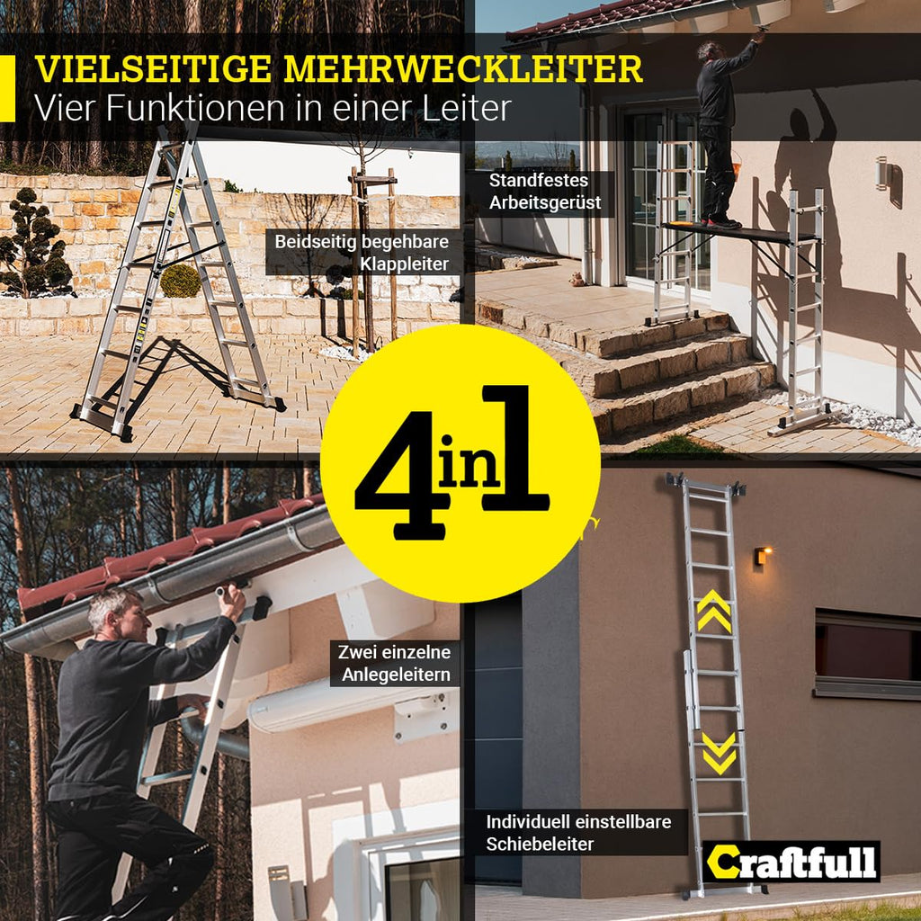 Trittleiter Rollgerüst CF-103A mit 7 Sprossen, Aluminium und Holz, 150 kg, Arbeitshöhe bis 322 cm