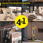 Trittleiter Rollgerüst CF-103A mit 7 Sprossen, Aluminium und Holz, 150 kg, Arbeitshöhe bis 322 cm