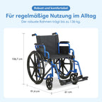 Faltbarer Rollstuhl, leicht mit 18,6 kg und 32 cm Faltbreite, Sitzbreite 46 cm, bis 136 kg, pannensichere PU-Reifen