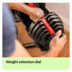 Verstellbare Hantel mit 15 Gewichtsstufen von 2 bis 24 kg, SelectTech Drehgriff-System und Ablageschale für Krafttraining zuhause