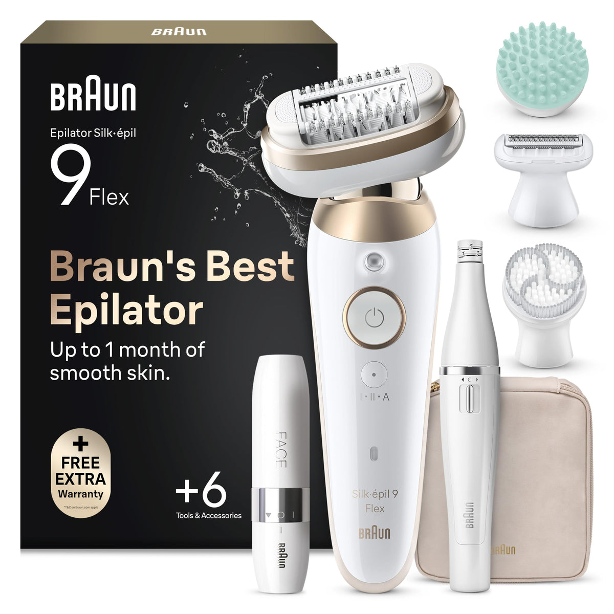 Damen-Epilierer Silk·épil 9 Flex SkinSpa 9-681 3D wasserdicht mit flexiblem Epilierkopf Smart Touch und Zubehör-Set