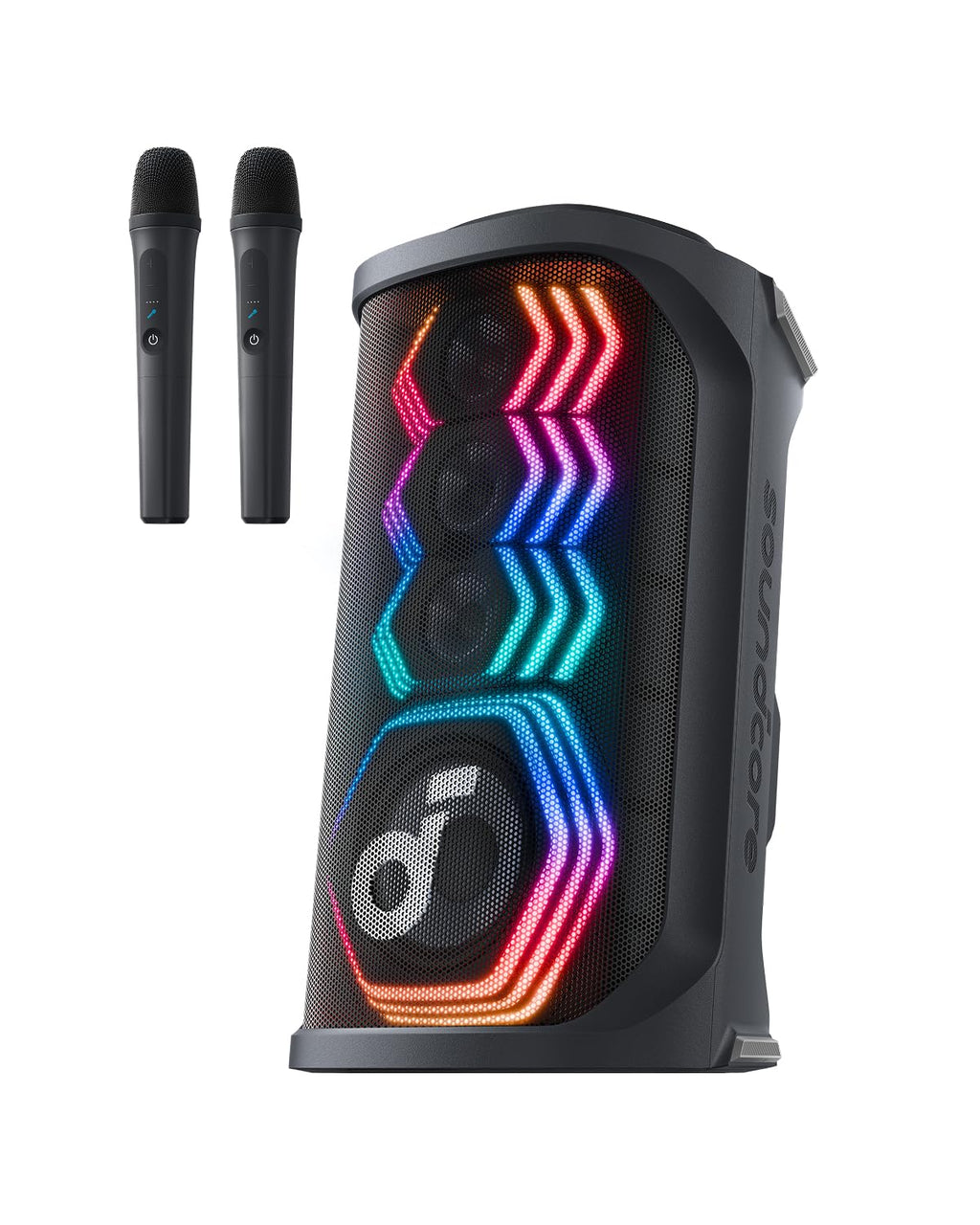 Partybox A31A3 200 W Bluetooth-Lautsprecher mit KI-Karaoke 12 Stunden Akkulaufzeit und 2 kabellosen Mikrofonen