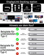 Dockingstation mit DisplayLink für Dreifach-Display, 3x HDMI und 2x DisplayPort, 4K bei 60 Hz