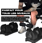 Haltères réglables 24 kg paire 15 niveaux avec système de verrouillage sécurisé poignée antidérapante