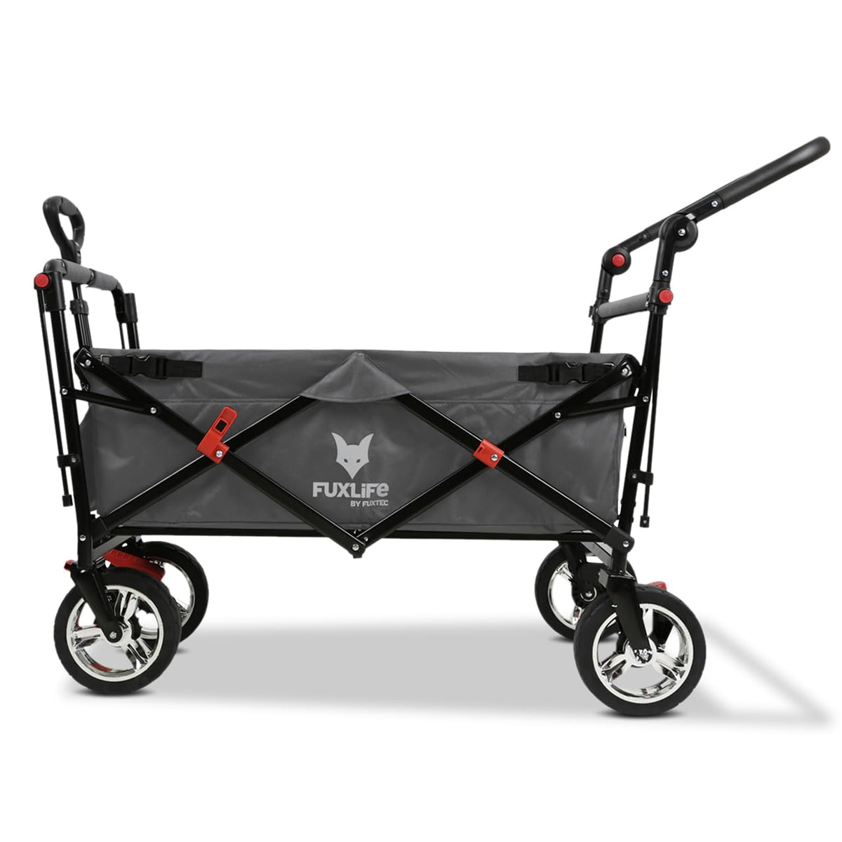 Faltbarer Bollerwagen FX-CT700 für 2 Kinder, grau, mit gepolstertem Innenraum, Sonnendach und Feststellbremsen, 75 kg Tragkraft