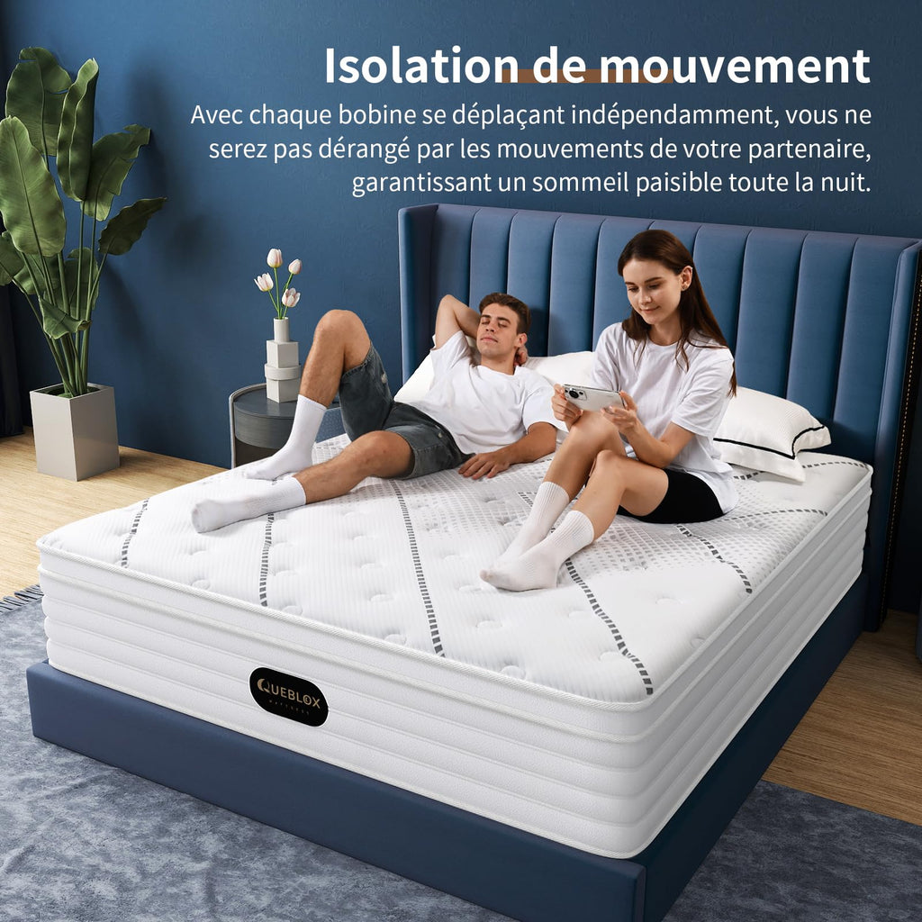 Matelas hybride SLC-618 140x190 cm épaisseur 28 cm 7 zones ressorts ensachés avec mousse mémoire de forme fermeté moyenne