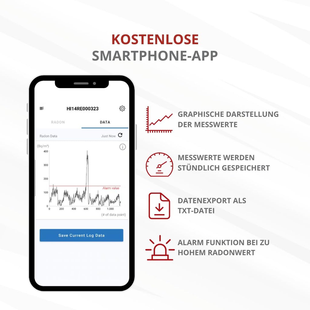 Digitales Radonmessgerät RadonEye RD200 für Zuhause, Keller und Arbeitsplatz mit Echtzeitmessung, App und Langzeitmessung