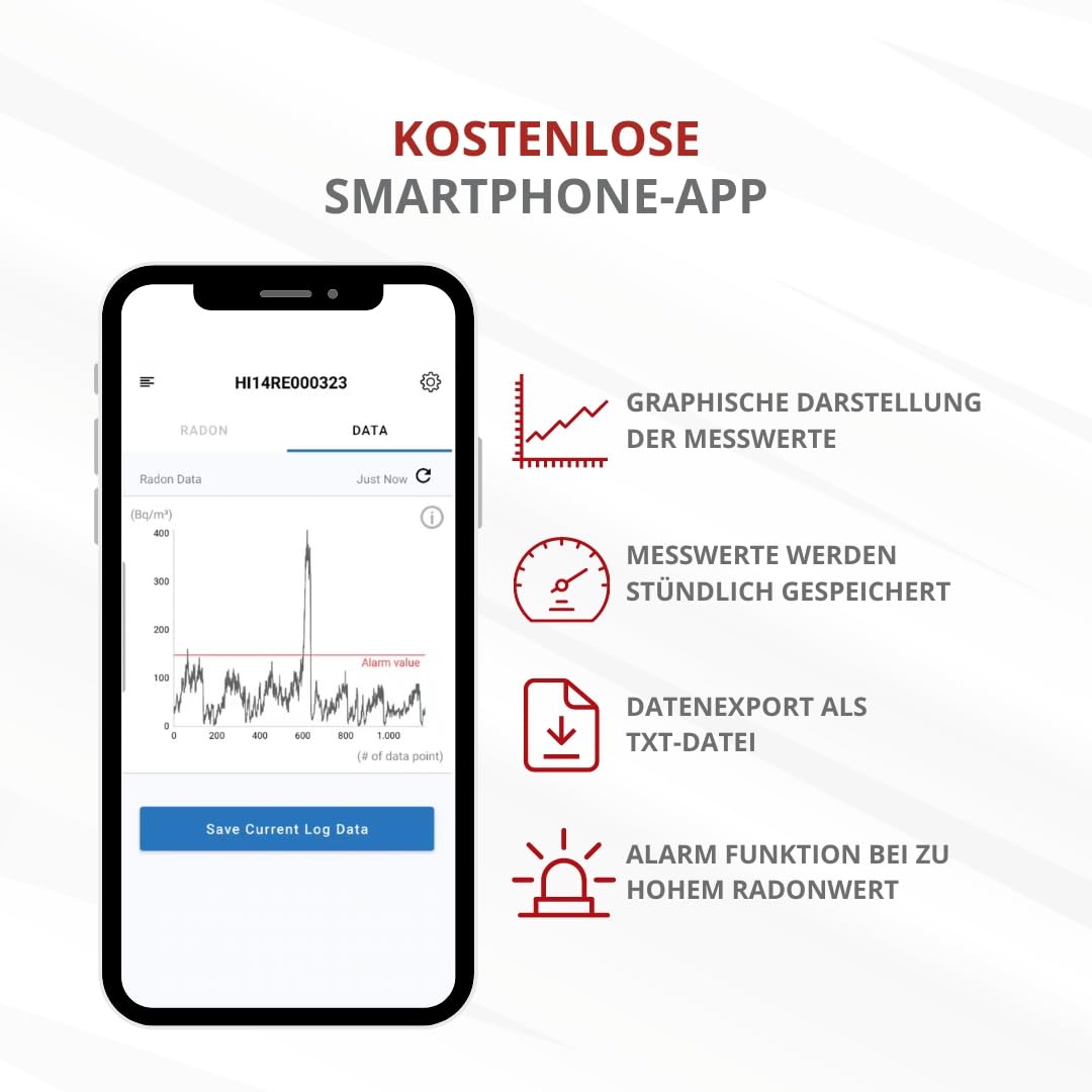 Digitales Radonmessgerät RadonEye RD200 für Zuhause, Keller und Arbeitsplatz mit Echtzeitmessung, App und Langzeitmessung