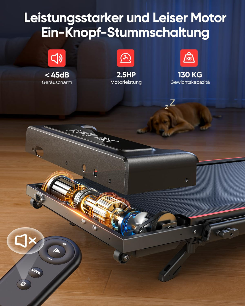 Klappbares Laufband 4-in-1 mit 9 % Neigung 12 km/h und 2,5 PS leisem Motor für Zuhause und Büro