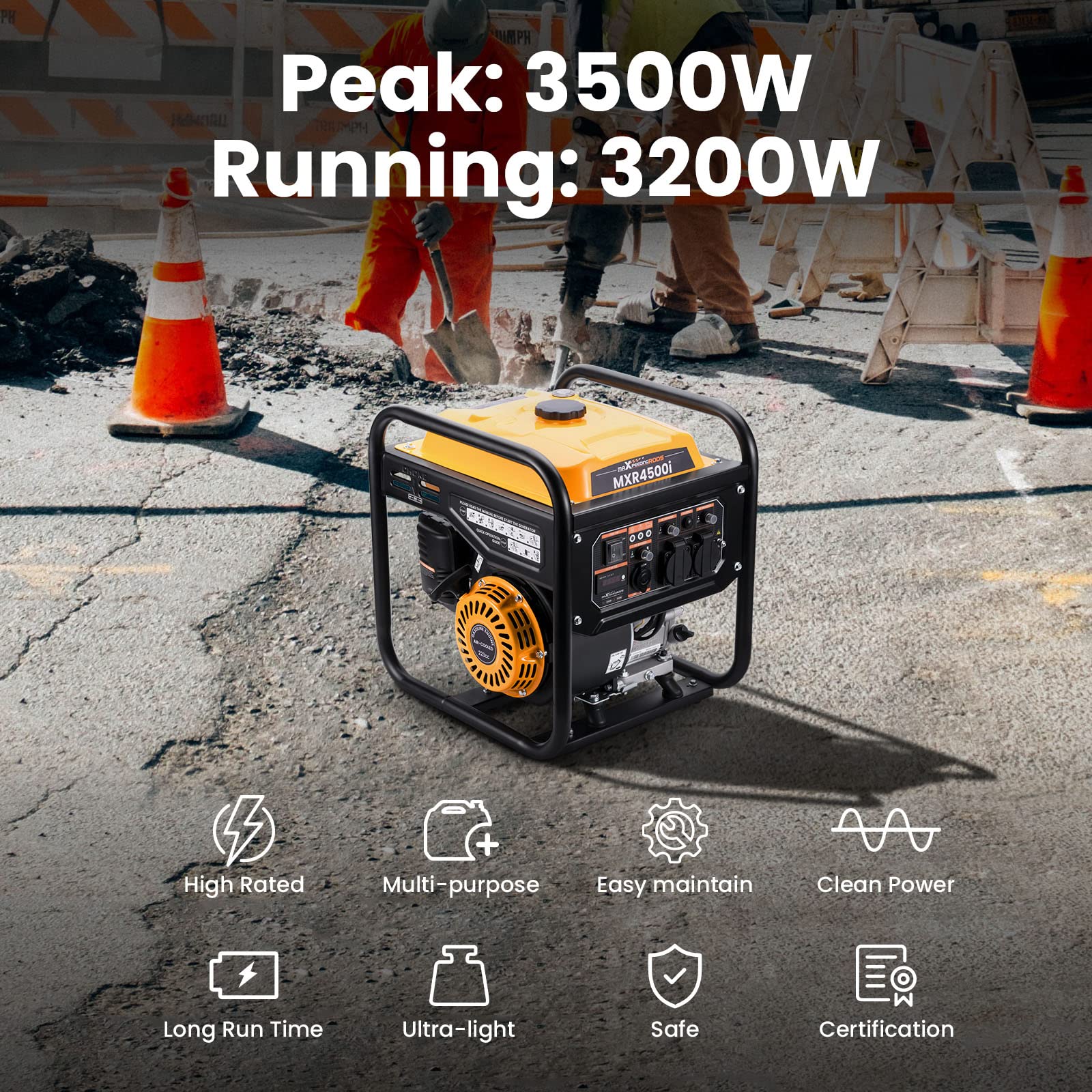 Générateur d'onduleur portable 3500 W à moteur 4 temps onde sinusoïdale pure pour alimentation électrique extérieure