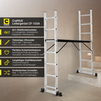 Trittleiter Rollgerüst CF-103A mit 7 Sprossen, Aluminium und Holz, 150 kg, Arbeitshöhe bis 322 cm